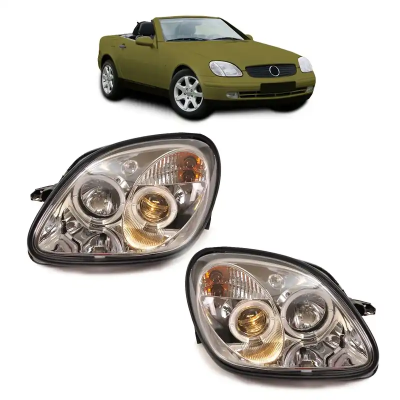 Design Halogen Scheinwerfer Chrom SET Ring für Mercedes SLK R170 ab 1996-2004 Neue Kollektion